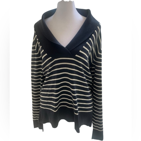 Banana Republic Long Sleeve Stripe V Neck Collar Top in Blue and White Size XL - Picture 1 of 4